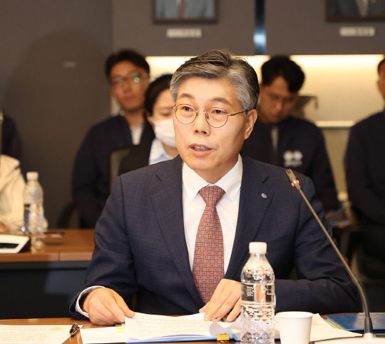 황병우 DGB대구은행장이 6일 오전 대구은행 본점에서 기자간담회에 참석해 발언하고 있다. 대구은행 제공.